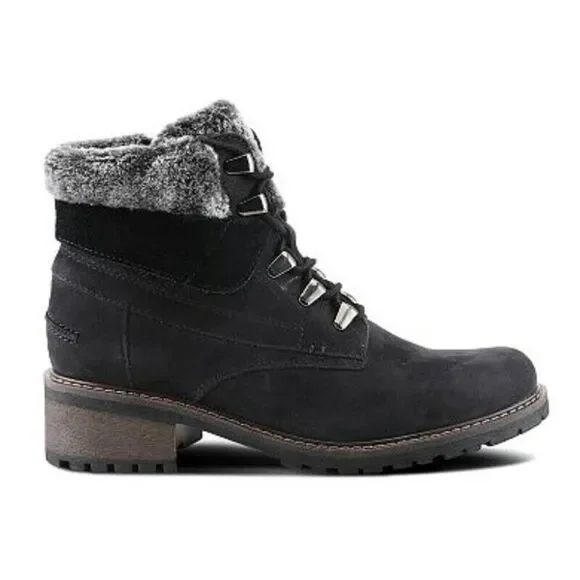 Spring Step Cini Bootie Women 8 Black Leather Faux Fur Collar Ankle Boot ZPO1697